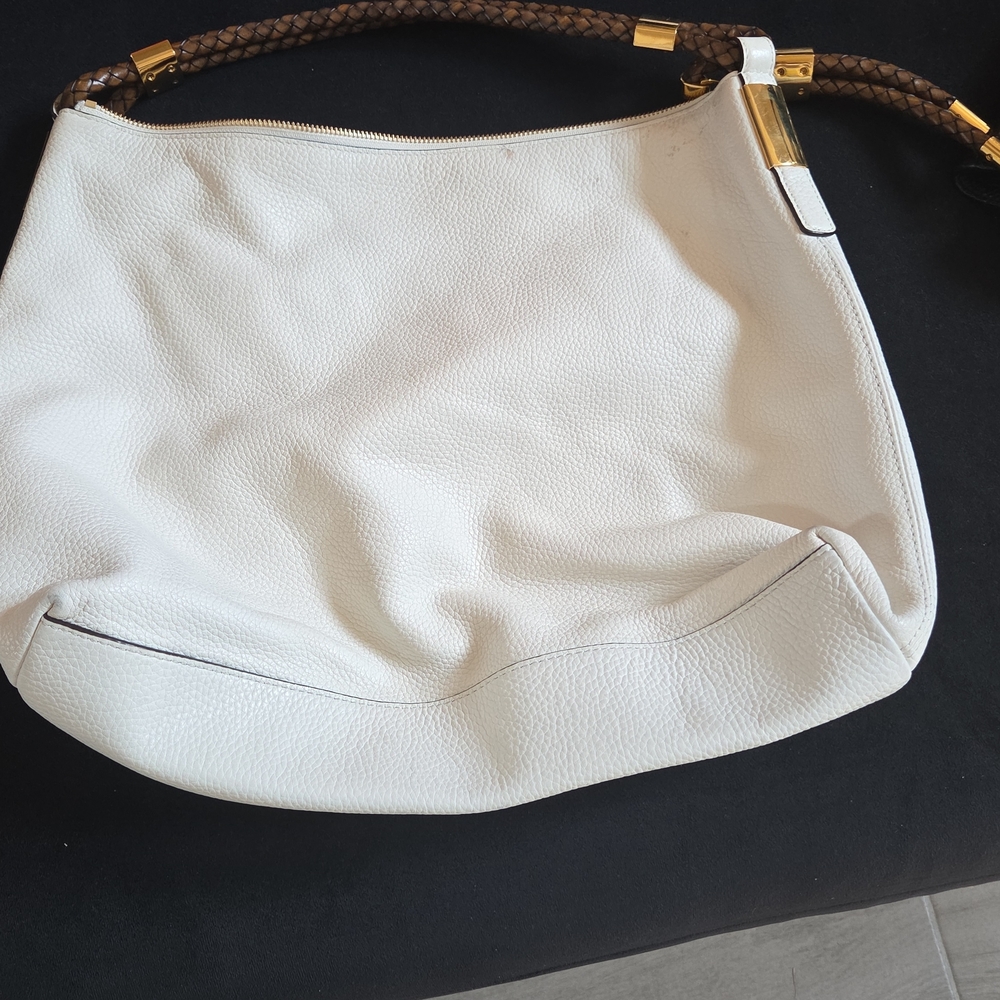 Michael Kors White Leather Hobo Bag with Gold Accents